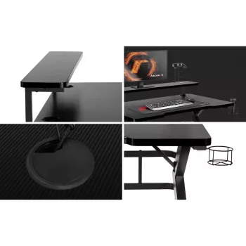 Biurko gamingowe Huzaro Hero 5.0 Czarny — prosty aluminiowy stelaż, blat z włókna węglowego 1200×600 mm