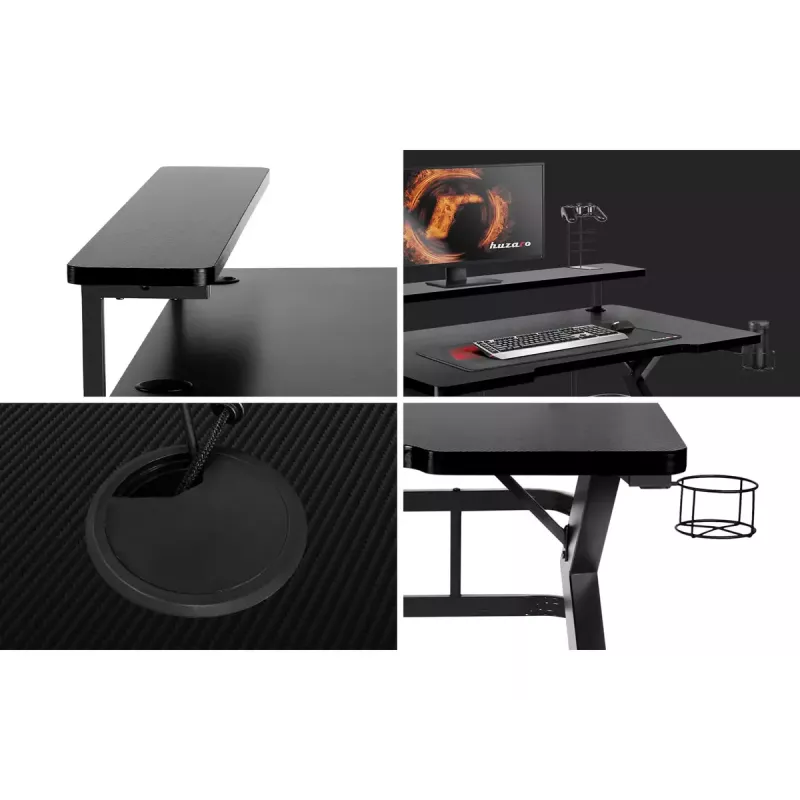 Biurko gamingowe Huzaro Hero 5.0 Czarny — prosty aluminiowy stelaż, blat z włókna węglowego 1200×600 mm