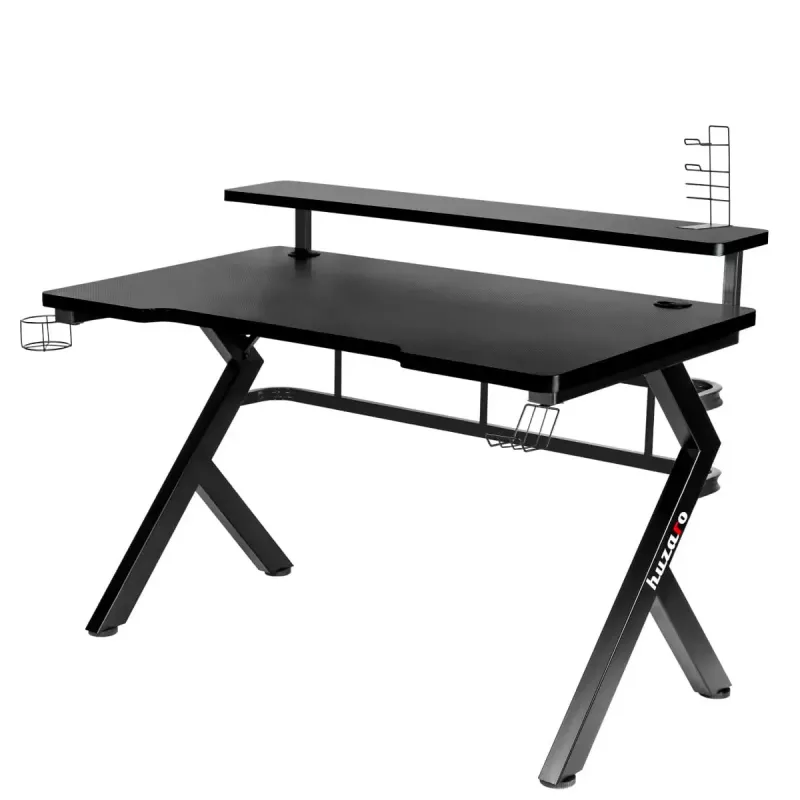 Biurko gamingowe Huzaro Hero 5.0 Czarny — prosty aluminiowy stelaż, blat z włókna węglowego 1200×600 mm
