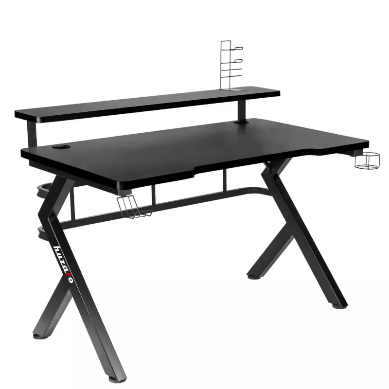 Biurko gamingowe Huzaro Hero 5.0 Czarny — prosty aluminiowy stelaż, blat z włókna węglowego 1200×600 mm