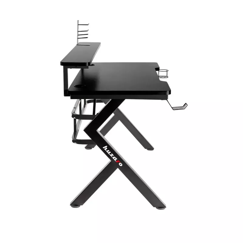Biurko gamingowe Huzaro Hero 5.0 Czarny — prosty aluminiowy stelaż, blat z włókna węglowego 1200×600 mm