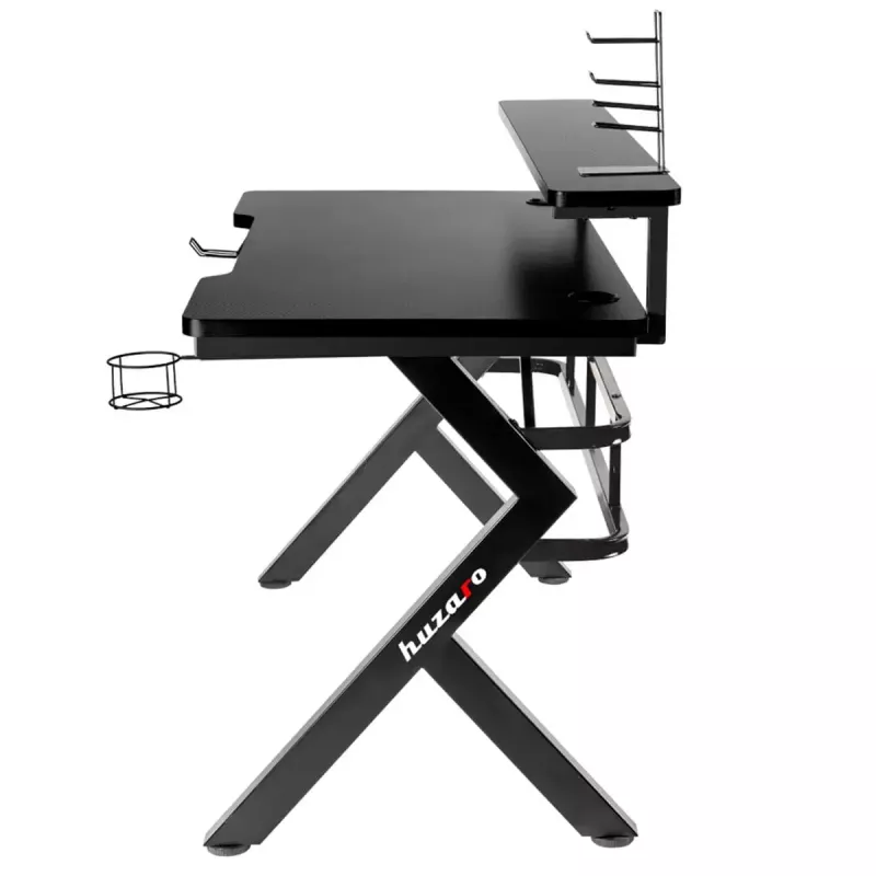Biurko gamingowe Huzaro Hero 5.0 Czarny — prosty aluminiowy stelaż, blat z włókna węglowego 1200×600 mm