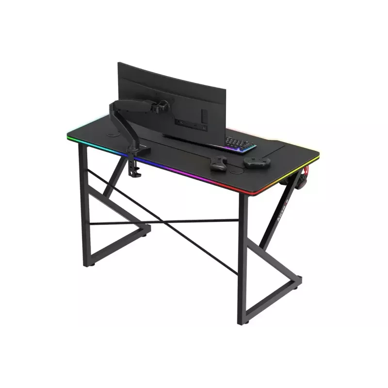 Stół gamingowy Huzaro Hero 1.7 RGB Czarny — proste ergonomiczne biurko 1200x600 mm, wysokość 750 mm, LED, uchwyt na kubek, haczyk na słuchawki