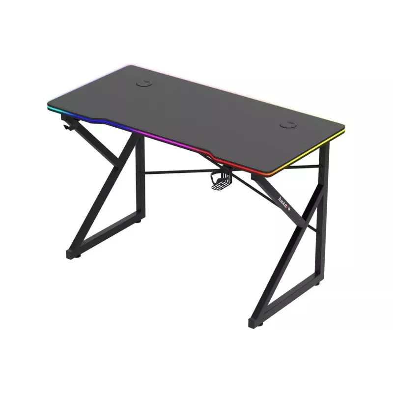 Stół gamingowy Huzaro Hero 1.7 RGB Czarny — proste ergonomiczne biurko 1200x600 mm, wysokość 750 mm, LED, uchwyt na kubek, haczyk na słuchawki