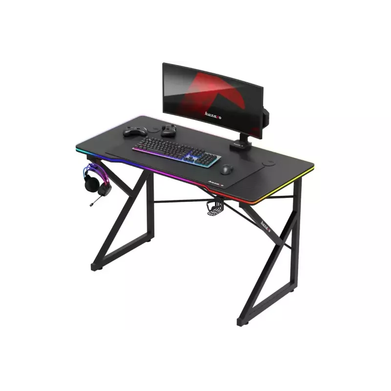 Stół gamingowy Huzaro Hero 1.7 RGB Czarny — proste ergonomiczne biurko 1200x600 mm, wysokość 750 mm, LED, uchwyt na kubek, haczyk na słuchawki