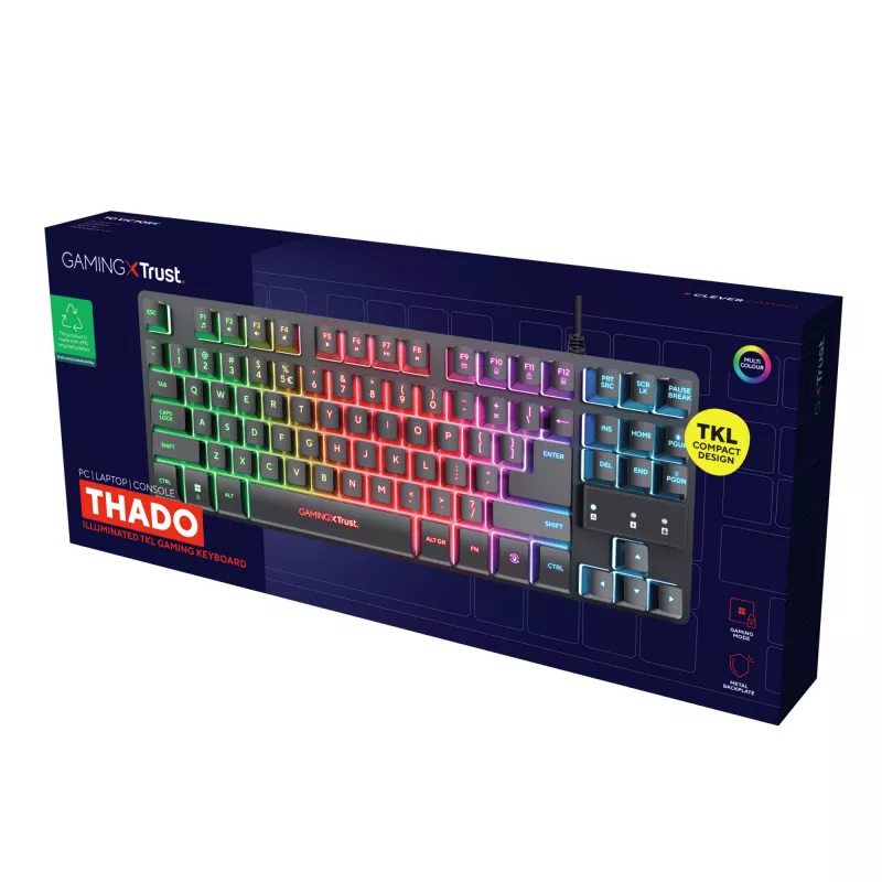Trust GXT 833 Thado klawiatura Gaming USB Holenderski Czarny, Srebrny