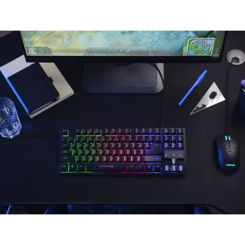 Trust GXT 833 Thado klawiatura Gaming USB Holenderski Czarny, Srebrny