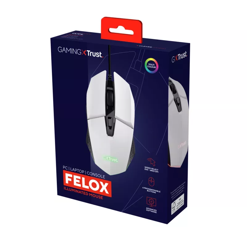 Mysz Trust GXT 109W Felox do gier dla prawej ręki USB typu A Optyczna 6400 DPI