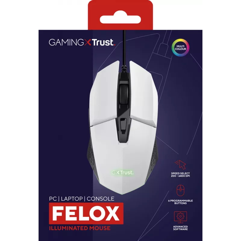 Mysz Trust GXT 109W Felox do gier dla prawej ręki USB typu A Optyczna 6400 DPI
