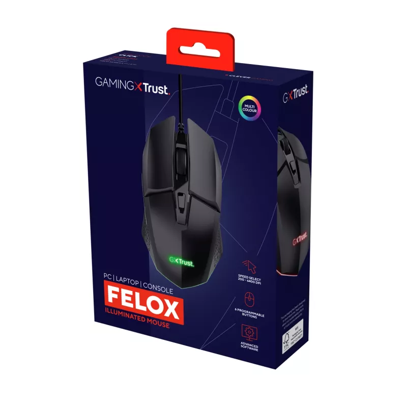 Trust GXT 109 Felox mysz do gier dla prawej ręki USB typu A optyczna 6400 DPI
