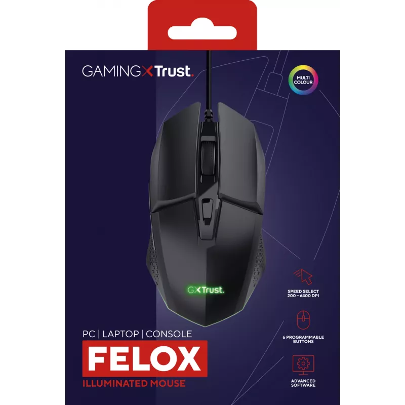 Trust GXT 109 Felox mysz do gier dla prawej ręki USB typu A optyczna 6400 DPI