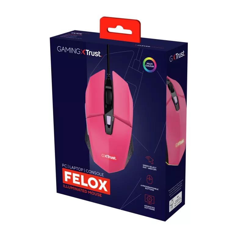 Mysz Trust GXT 109P FELOX dla graczy Symetryczna USB Typu-A 6400 DPI