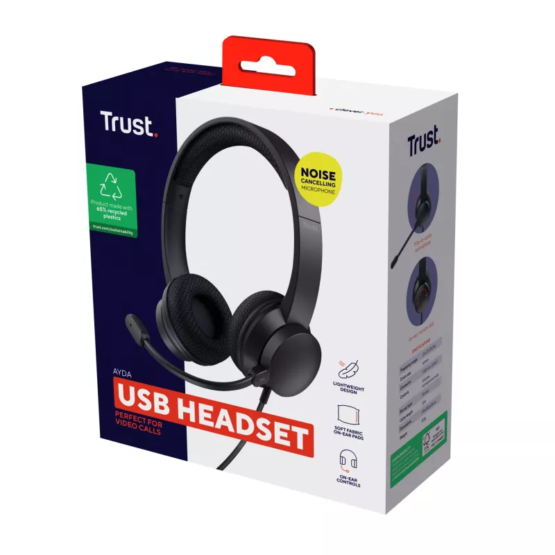 Trust Ayda Headset Wired Head-band Calls/Music USB Type-A Czarny
