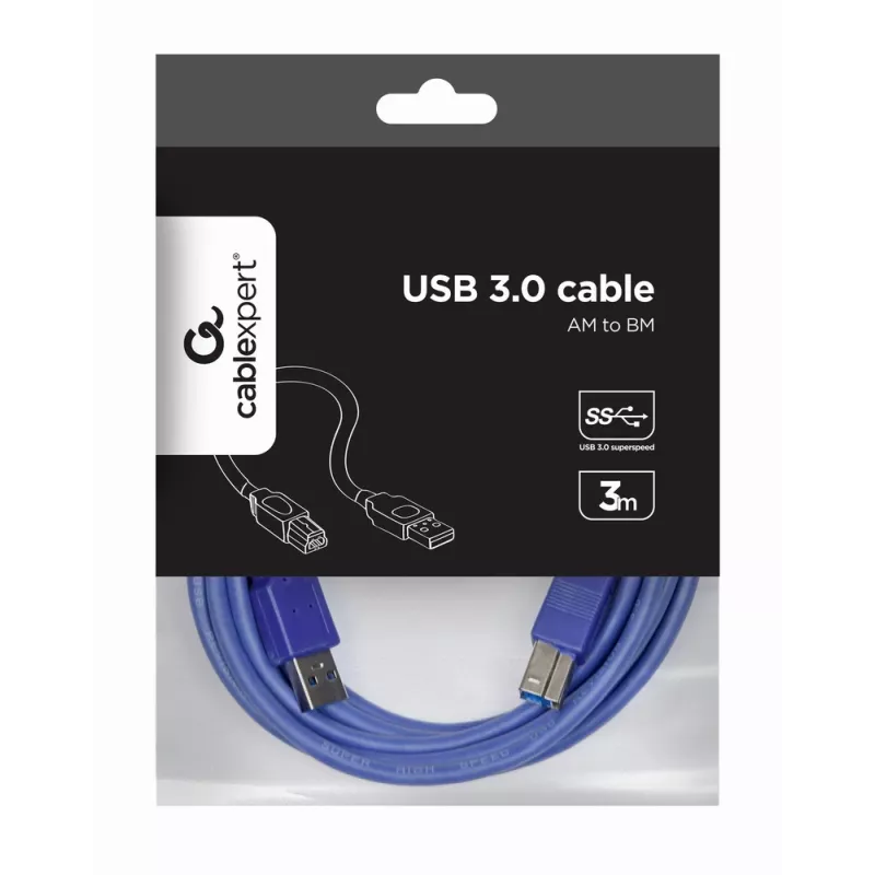 Kabel GEMBIRD USB 3.0 wtyk A na wtyk B 3m - niebieski
