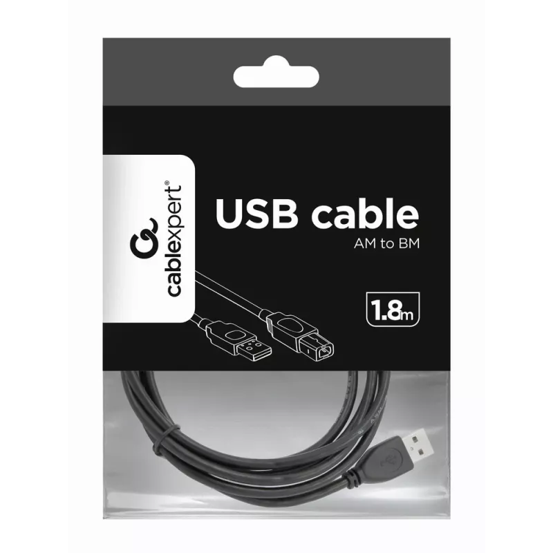 Kabel GEMBIRD USB 2.0 wtyk A – wtyk B, 2,0 m (6 stóp) – czarny / opakowanie zbiorcze (ccp-USB2-ambm-6)