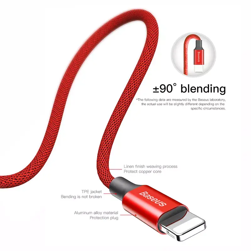 Kabel USB-A do Lightning Baseus Yiven 1,8 m, wyjście 2 A, czerwony, powłoka z elastomeru termoplastycznego