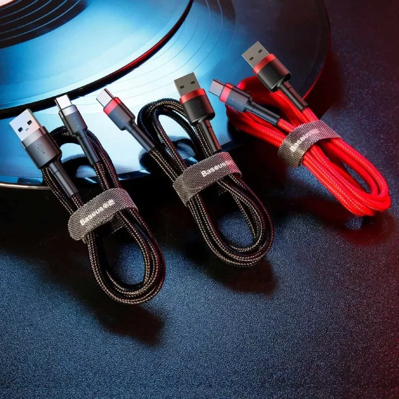 BASEUS Pleciony kabel do szybkiego ładowania Cafule - USB Type-A do Type-C 2A - 2 m - Czarny (nylon)