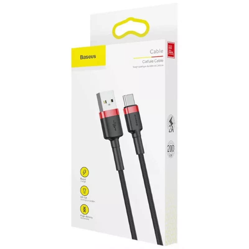 BASEUS Pleciony kabel do szybkiego ładowania Cafule - USB Type-A do Type-C 2A - 2 m - Czarny (nylon)