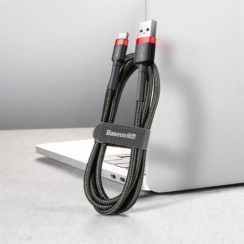 BASEUS Pleciony kabel do szybkiego ładowania Cafule - USB Type-A do Type-C 2A - 2 m - Czarny (nylon)