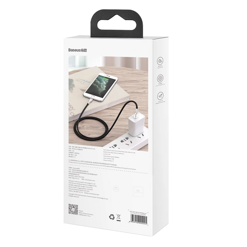 BASEUS Fast Charge Cafule Data Transfer kabel - USB Type-A do Lightning - 480Mbps (2.4A PD) - 1m - Czarny