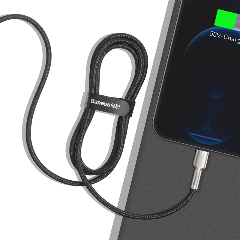 BASEUS Fast Charge Cafule Data Transfer kabel - USB Type-A do Lightning - 480Mbps (2.4A PD) - 1m - Czarny