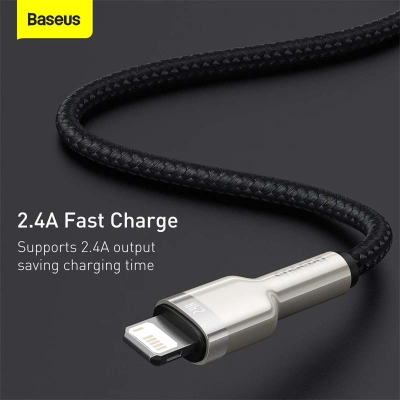 BASEUS Fast Charge Cafule Data Transfer kabel - USB Type-A do Lightning - 480Mbps (2.4A PD) - 1m - Czarny