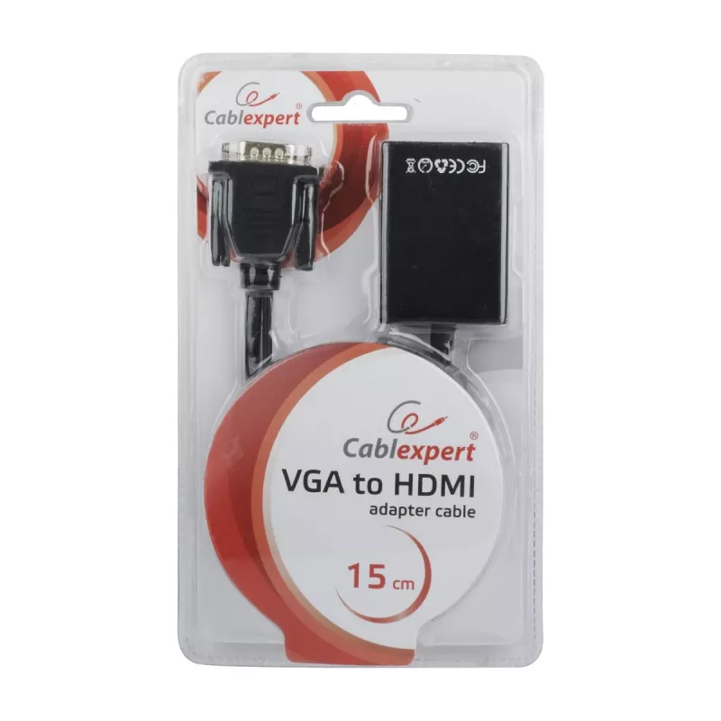 adapter kablowya GEMBIRD VGA na HDMI, zasilany przez USB 15 cm - czarny