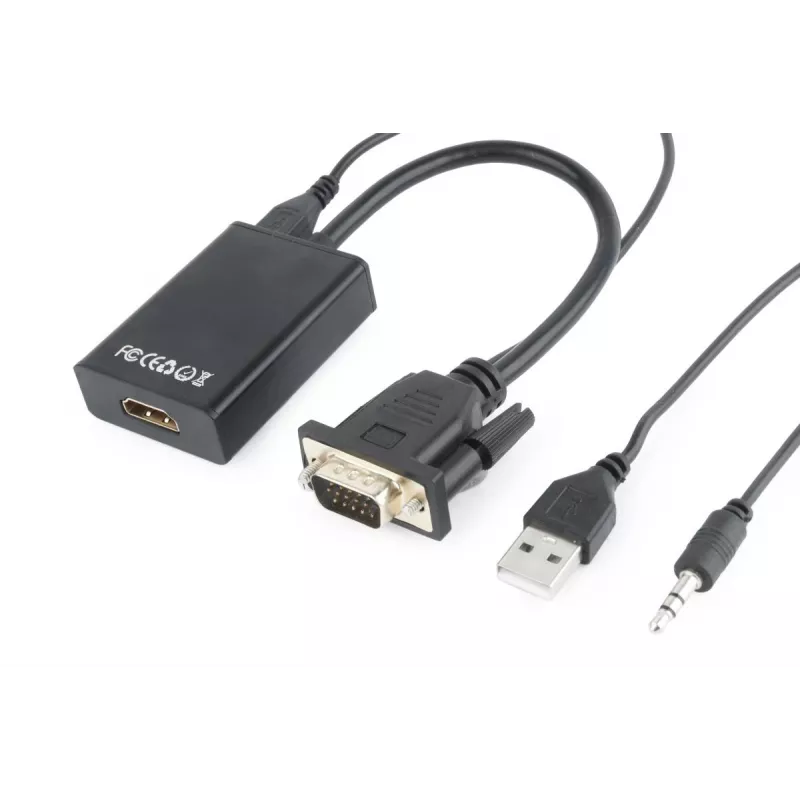 adapter kablowya GEMBIRD VGA na HDMI, zasilany przez USB 15 cm - czarny