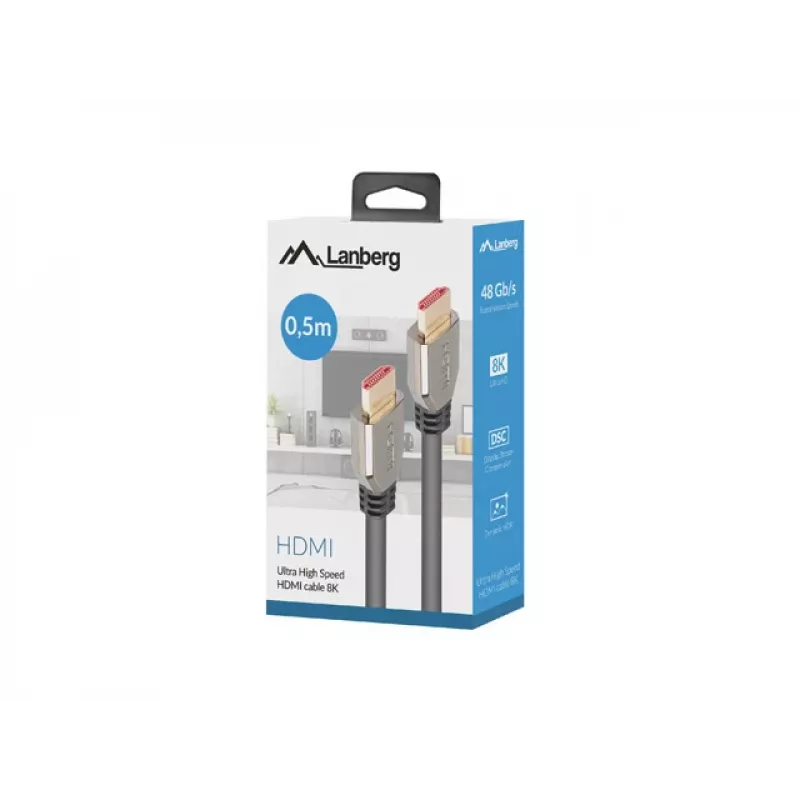 Kabel HDMI LANBERG - M/m v2.1 8k 60hz - 0.5m Czarny