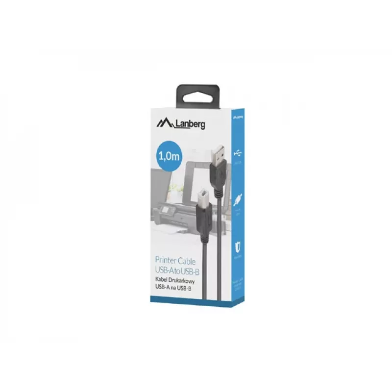 Kabel LANBERG USB-a(m)->USB-b(m) 2.0 1 m czarny z ferrytowym rdzeniem, pudełko