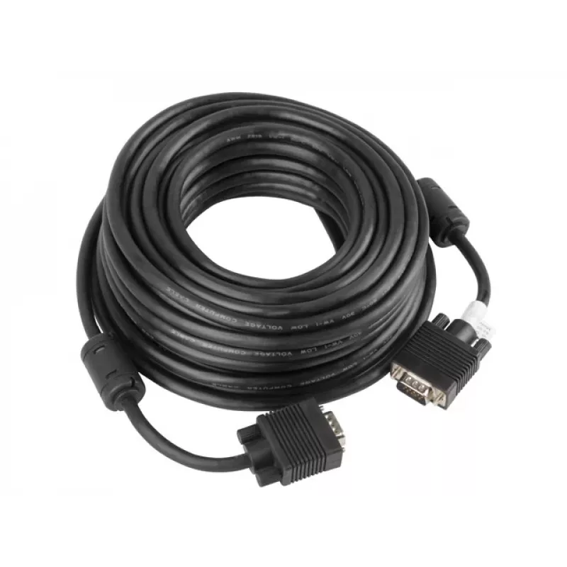 Kabel VGA LANBERG CA-VGAC-10CC-0150-B — 15 m, VGA (D-Sub) męski-na-męski, czarny, rdzeń ferrytowy