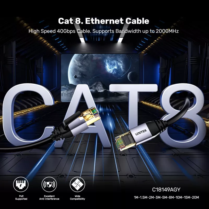 UNITEK Unitek Kabel Ethernet RJ-45 LAN Kat.8 (S/FTP) 1m