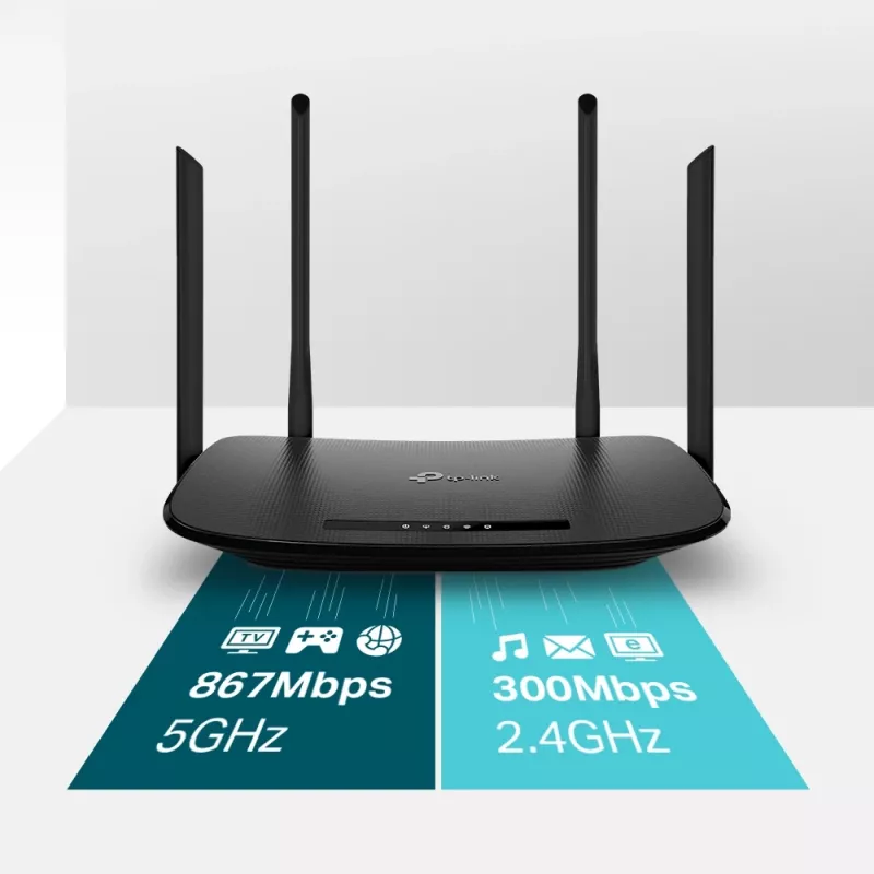 Router modemowy TP-Link AC1200 VDSL/ADSL, Wi-Fi 5 (802.11ac), Dual-band (2,4 GHz / 5 GHz), Ethernet LAN, VDSL2, Czarny, router biurkowy