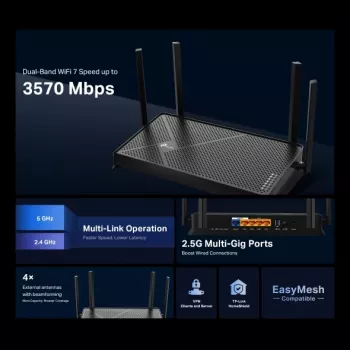 TP-Link Archer BE3600 router bezprzewodowy 2,5 Gigabit Ethernet Dwupasmowy (2,4 GHz / 5 GHz) Czarny