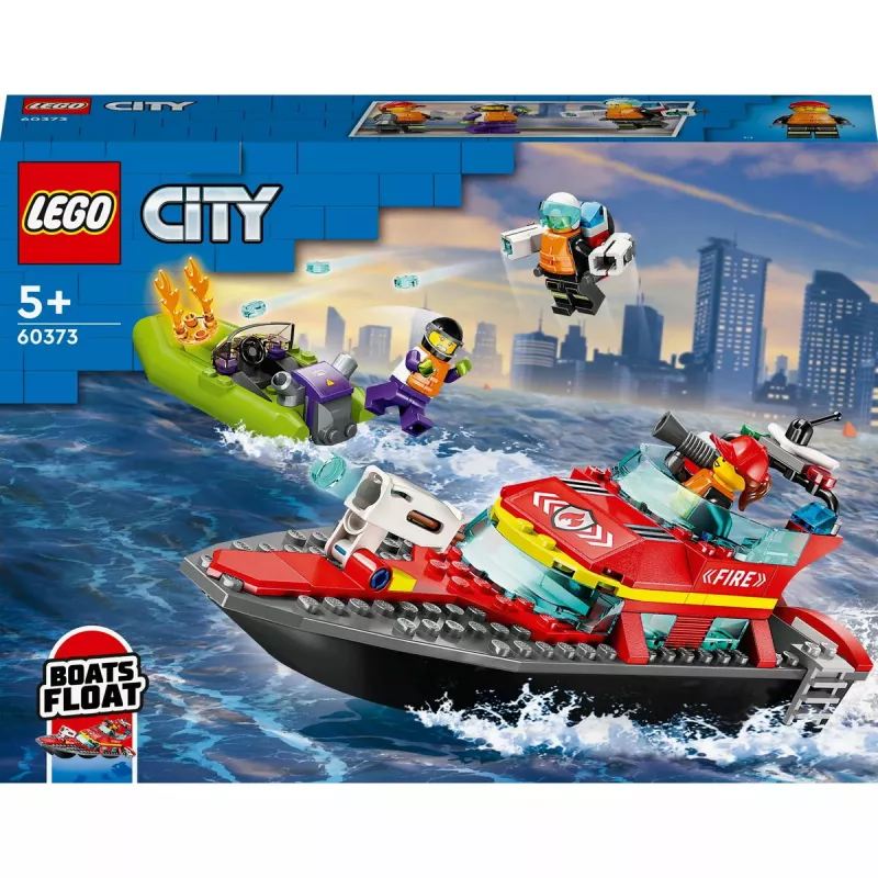 Zestaw LEGO Łódź Ratowniczo-Gaśnicza 60373 — seria City, 144 elementy, 3 minifigurki, wiek 5+, wymiary 80×230×70 mm