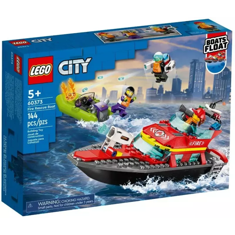 Zestaw LEGO Łódź Ratowniczo-Gaśnicza 60373 — seria City, 144 elementy, 3 minifigurki, wiek 5+, wymiary 80×230×70 mm