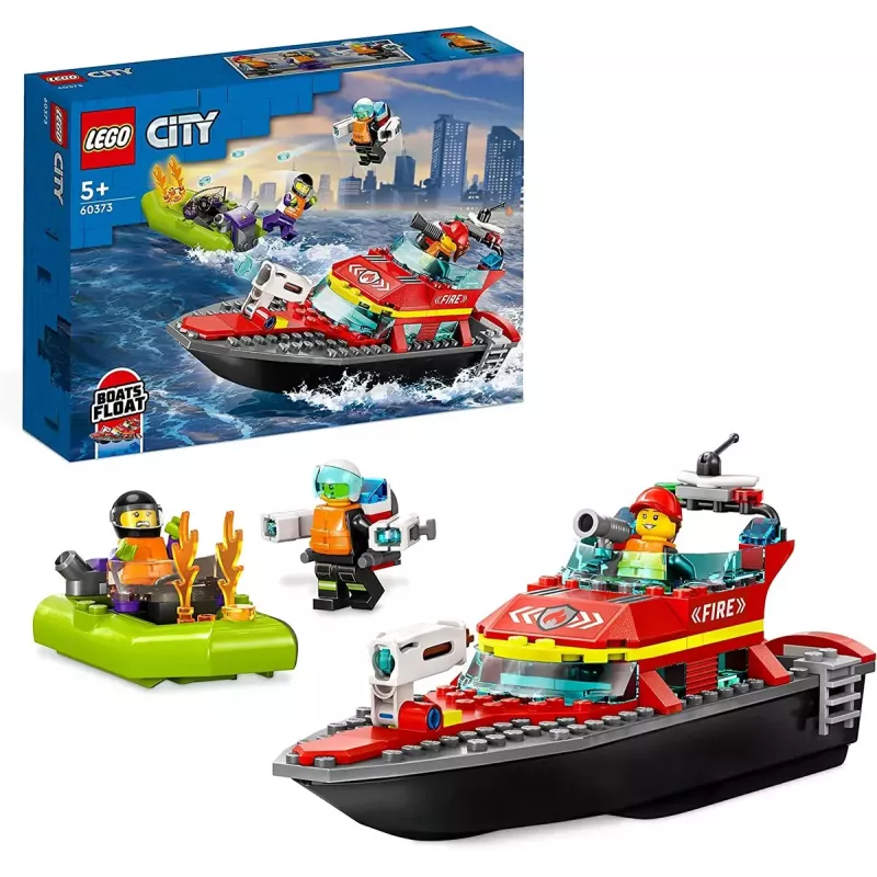 Zestaw LEGO Łódź Ratowniczo-Gaśnicza 60373 — seria City, 144 elementy, 3 minifigurki, wiek 5+, wymiary 80×230×70 mm