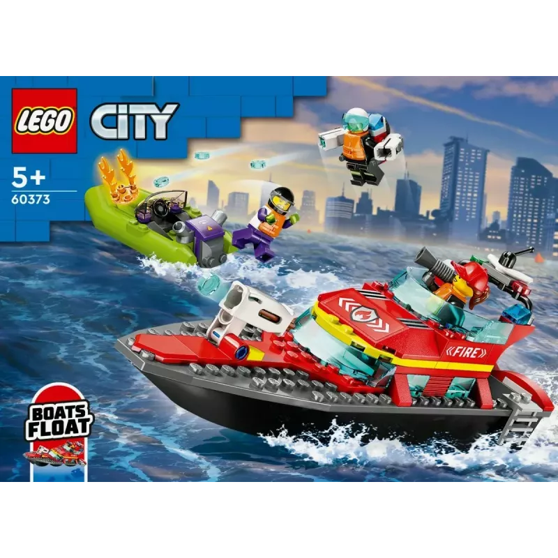 Zestaw LEGO Łódź Ratowniczo-Gaśnicza 60373 — seria City, 144 elementy, 3 minifigurki, wiek 5+, wymiary 80×230×70 mm
