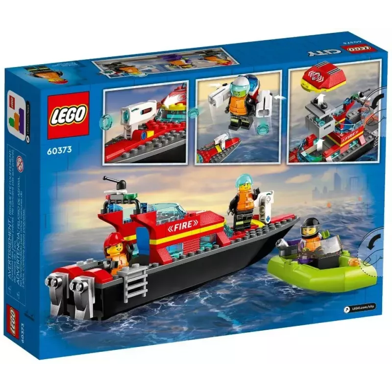 Zestaw LEGO Łódź Ratowniczo-Gaśnicza 60373 — seria City, 144 elementy, 3 minifigurki, wiek 5+, wymiary 80×230×70 mm