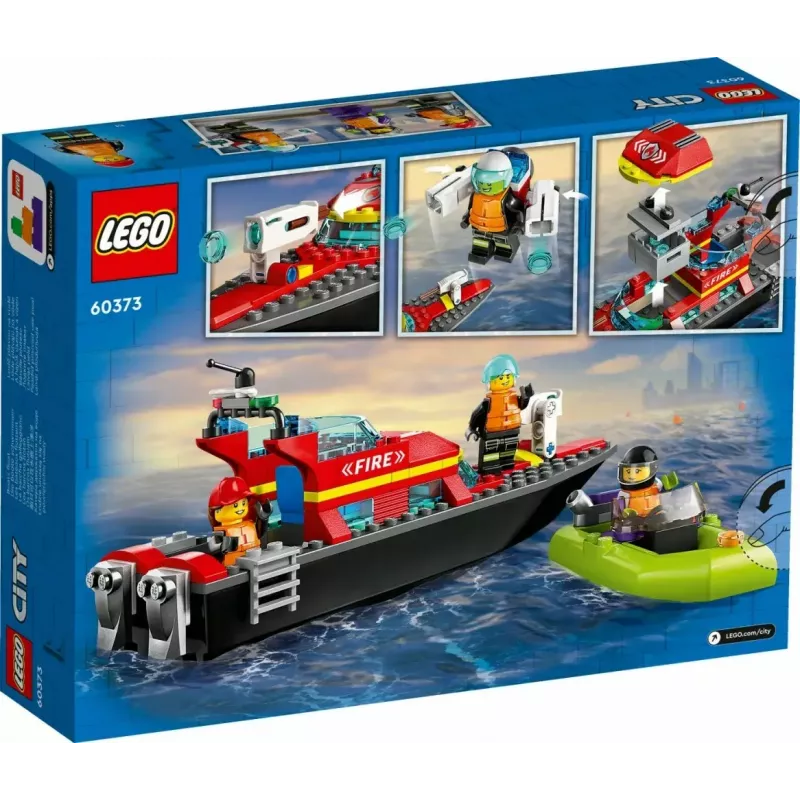 Zestaw LEGO Łódź Ratowniczo-Gaśnicza 60373 — seria City, 144 elementy, 3 minifigurki, wiek 5+, wymiary 80×230×70 mm
