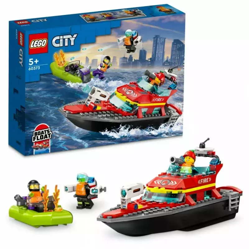 Zestaw LEGO Łódź Ratowniczo-Gaśnicza 60373 — seria City, 144 elementy, 3 minifigurki, wiek 5+, wymiary 80×230×70 mm