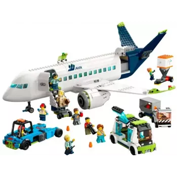 LEGO Zestaw konstrukcyjny Samolot pasażerski 60367 — seria City, 913 elementów, 2 minifigurki, szczegółowe wnętrze