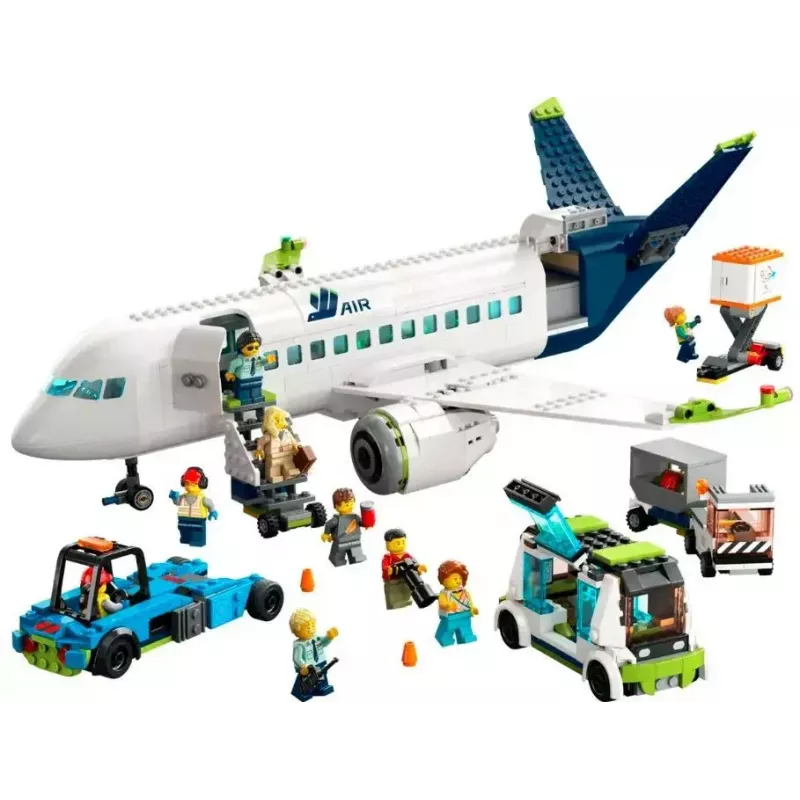 LEGO Zestaw konstrukcyjny Samolot pasażerski 60367 — seria City, 913 elementów, 2 minifigurki, szczegółowe wnętrze