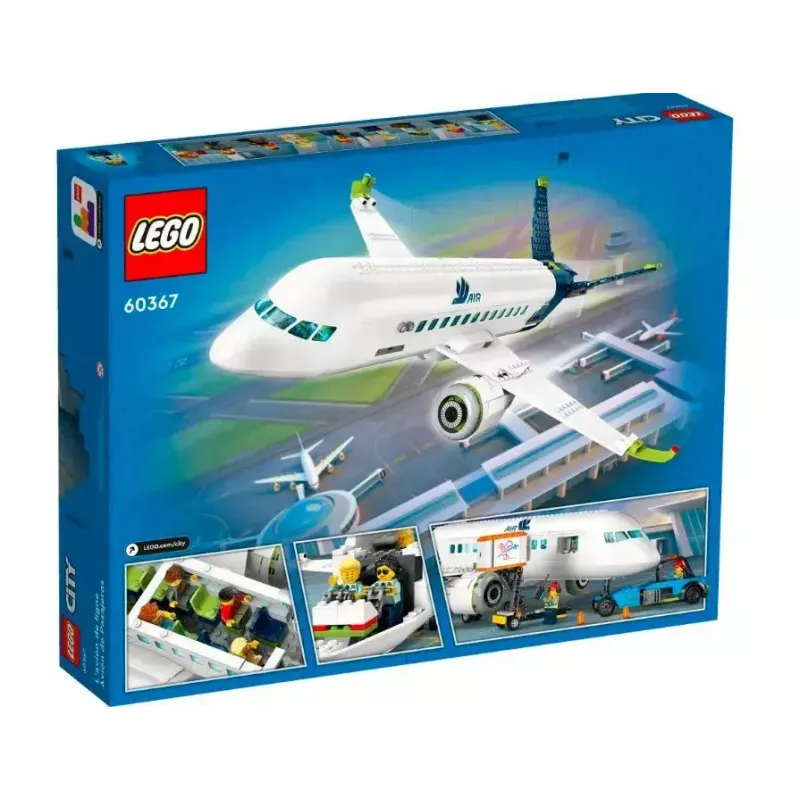 LEGO Zestaw konstrukcyjny Samolot pasażerski 60367 — seria City, 913 elementów, 2 minifigurki, szczegółowe wnętrze