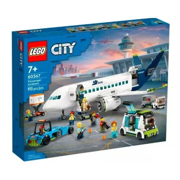 LEGO Zestaw konstrukcyjny Samolot pasażerski 60367 — seria City, 913 elementów, 2 minifigurki, szczegółowe wnętrze