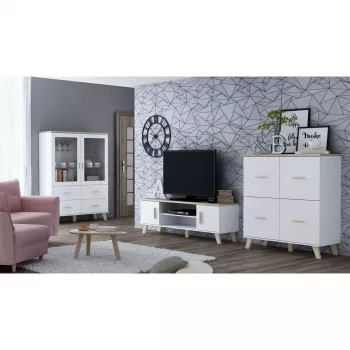 Sideboard cama meble LOTTA 110 4D — 4 drzwi, 6 półek, dąb Sonoma, 1100×540×1190 mm