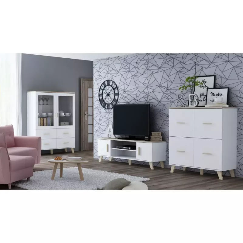 Sideboard cama meble LOTTA 110 4D — 4 drzwi, 6 półek, dąb Sonoma, 1100×540×1190 mm