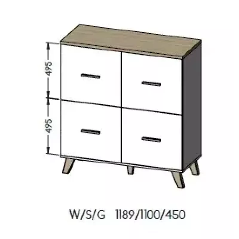 Sideboard cama meble LOTTA 110 4D — 4 drzwi, 6 półek, dąb Sonoma, 1100×540×1190 mm