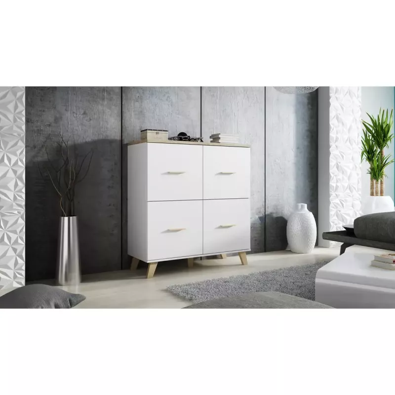 Sideboard cama meble LOTTA 110 4D — 4 drzwi, 6 półek, dąb Sonoma, 1100×540×1190 mm