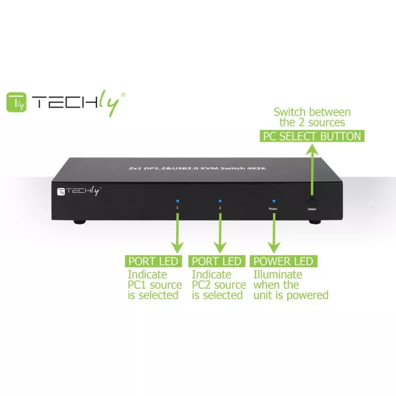 Przełącznik KVM Techly IDATA DP-KVM2 czarny